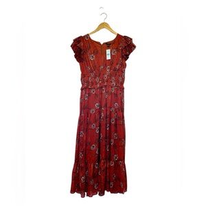 Ann Taylor Floral Shimmer Red Dress